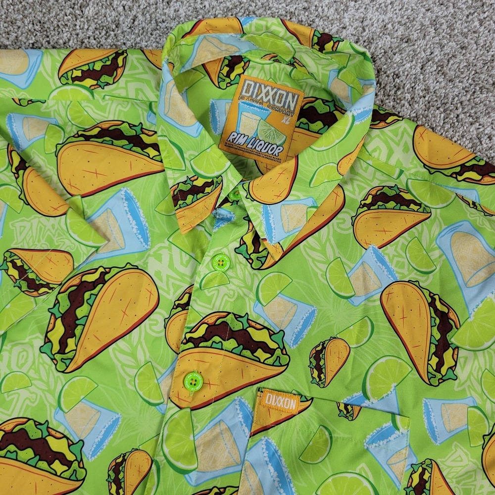 Dixxon Flannel Company Rim Liquor Mens XL Green AOP Tacos Button Down SS